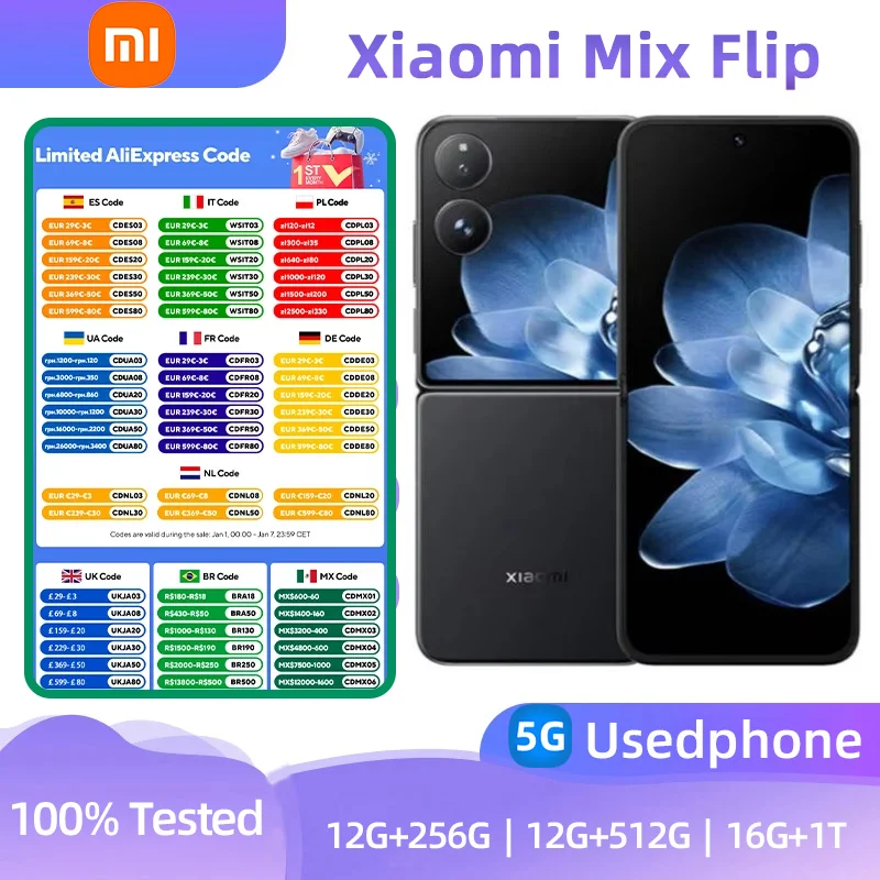 Xiaomi MIX Flip 5g Smartphone CPU Snapdragon8 Gen3 Screen 6.86-Inches Leica 50MP Camera 67W Charge 4665mAh HyperOS Used Phone