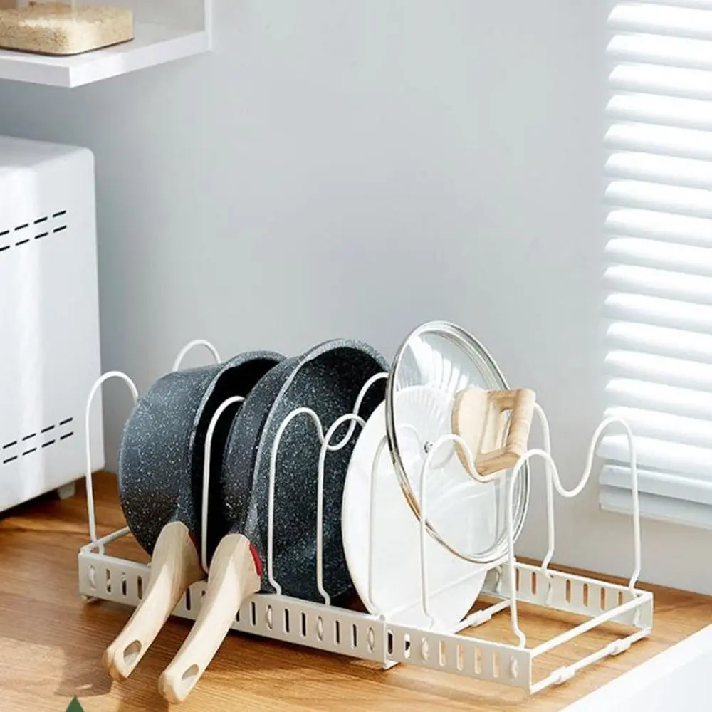 

Carbon Steel Expandable Dish Rack Adjustable Wave-shaped Pot Cover Storage Rack Household Kitchen Utensils Rack Pantry