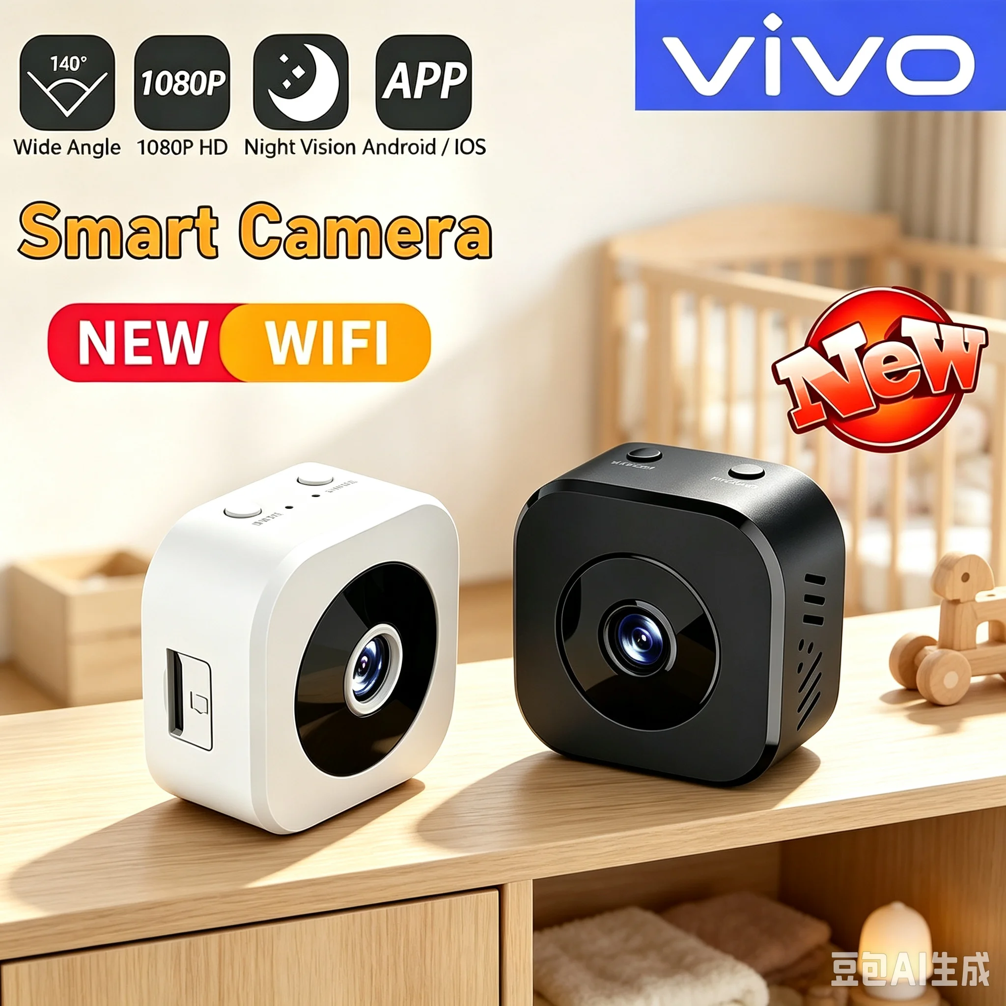 VIVO Smart 4K Mini Camera Full Color Night Vision High Definition WiFi Monitor Waterproof Motion Detect Home Security Monitor