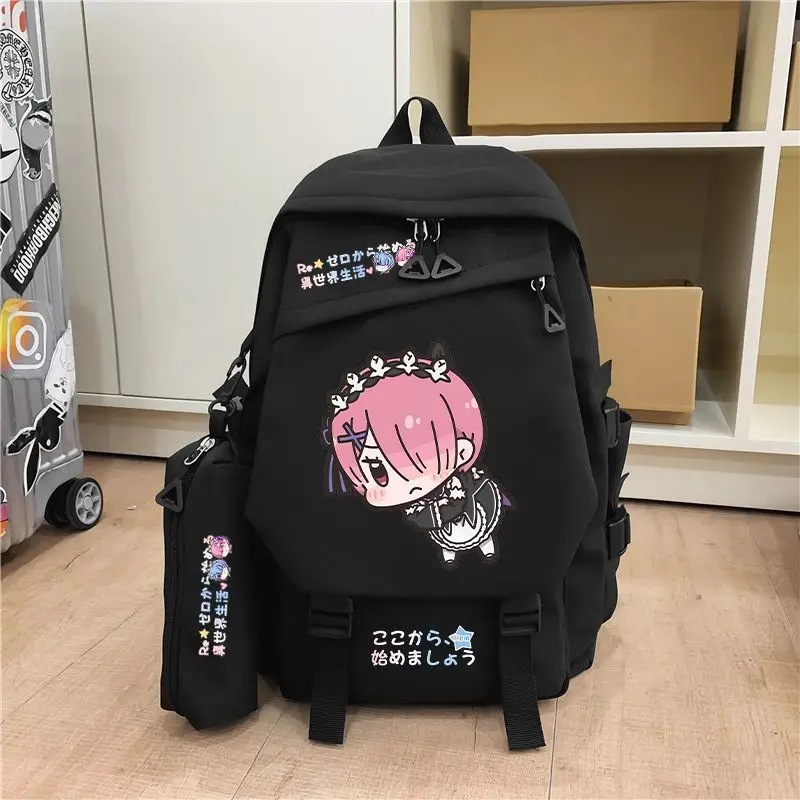 Re Life In A Different World From Zero Backpack Rem Ram Emilia Cartoon Print School Bag Men Women Waterproof Student Backpack