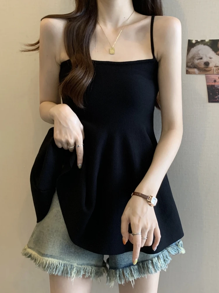 Slimming Strap Vest Women's Summer Outerwear plus Size Sleeveless Waist-Cinched Skirt Detail Pure Desire Style Top