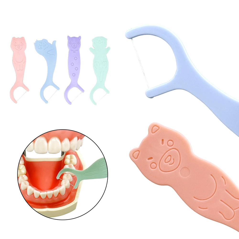 40pcs/pack Dental Cartoon Animal Shaped Dental Floss Sticks Children Oral Cavity Teeth Gap Cleaning Dental Floss Dental Supplie
