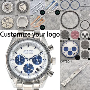 39.7MM watch case and assembly accessories for VK63 movement stainless steel band chronograph case solid bottom