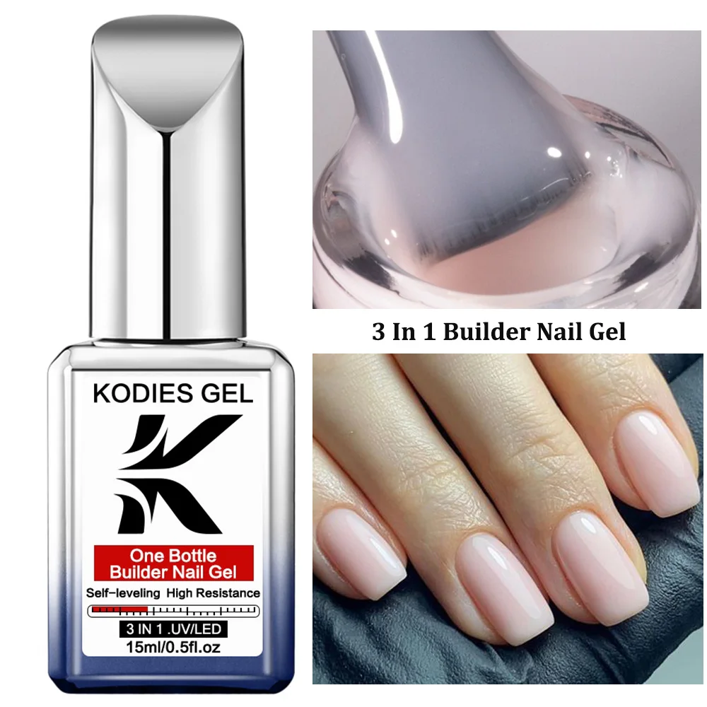 KODIES GEL Builder Nail Gel In a Bottle Liquid Extension Gel Strengthens Natural Nails Semi Permanent UV Hard Repair Manicure