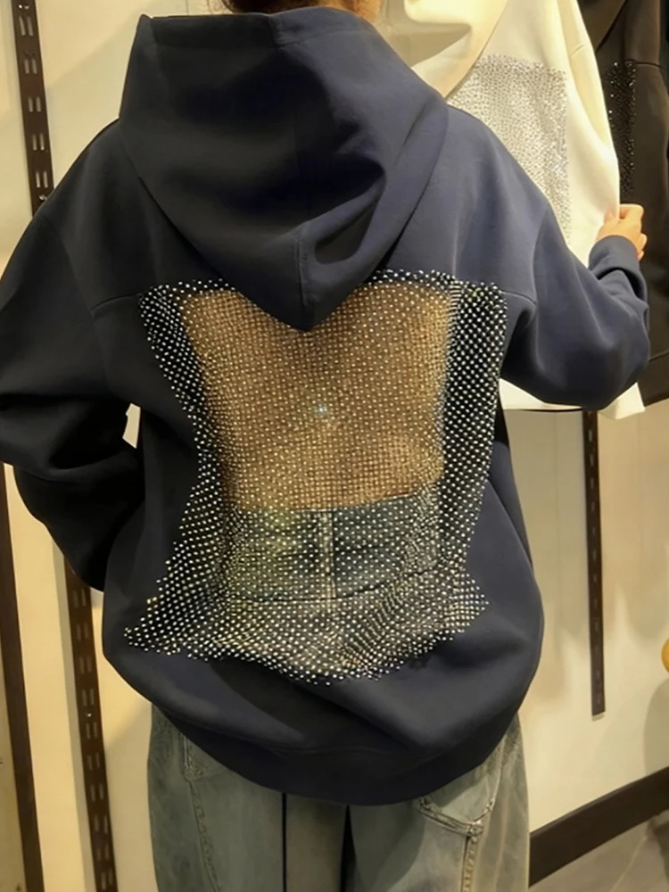 هوديس أنيق أنيق مفرغ، بلوزات بسيطة بأكمام طويلة للربيع والخريف للسيدات، بلوفرات فضفاضة مرقعة شبكية لعام 2025