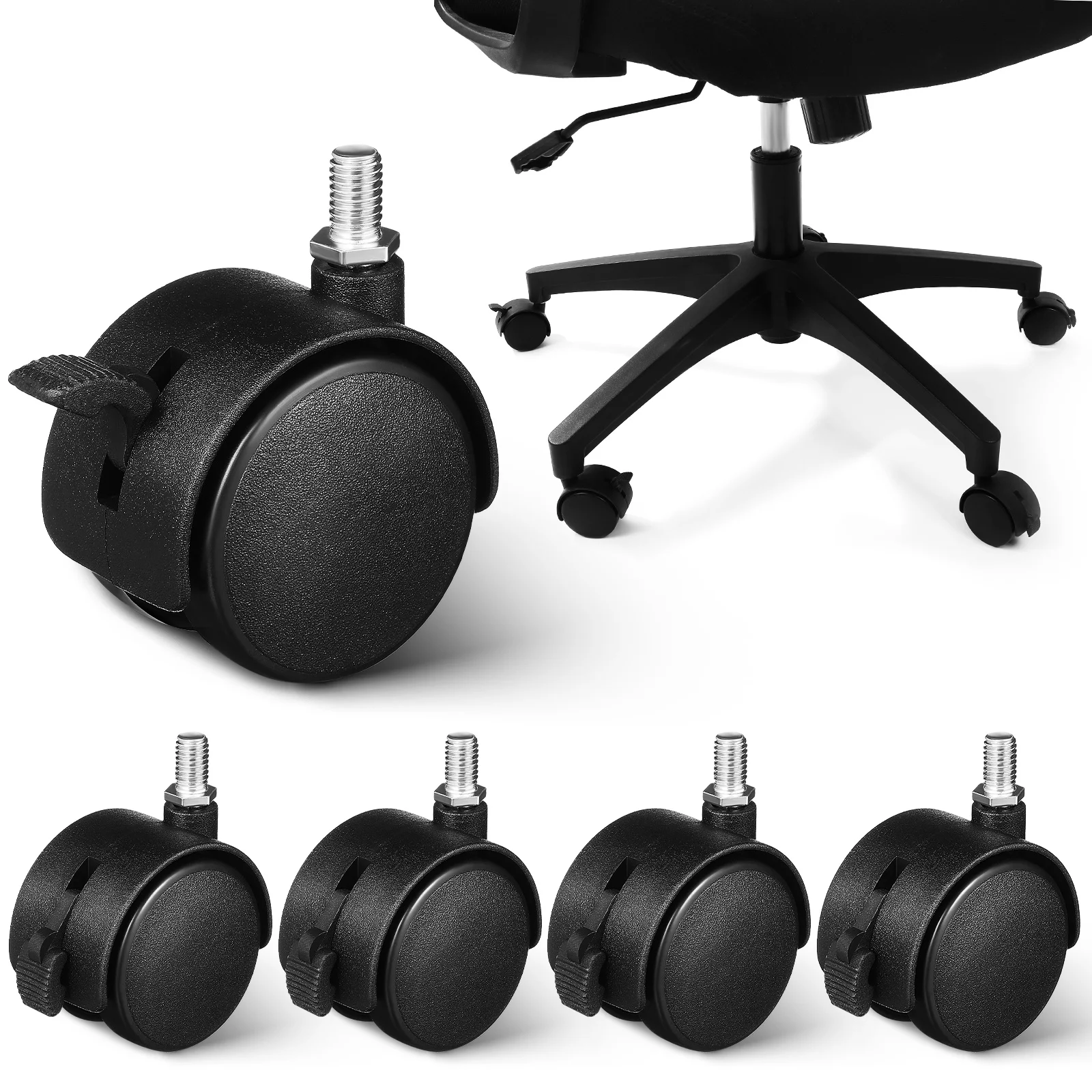 

5 pcs 2 Inch Thread Black Screw Caster Furniture Replacement Wheels Swivel Casters for Office Chairs Sturdy PP Material