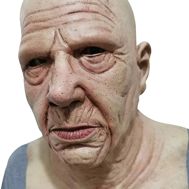 Halloween Realistic Old Man Facewear Latex Headgear Portable Full Face Covering Wrinkle Halloween Horror Cosplay Party Props