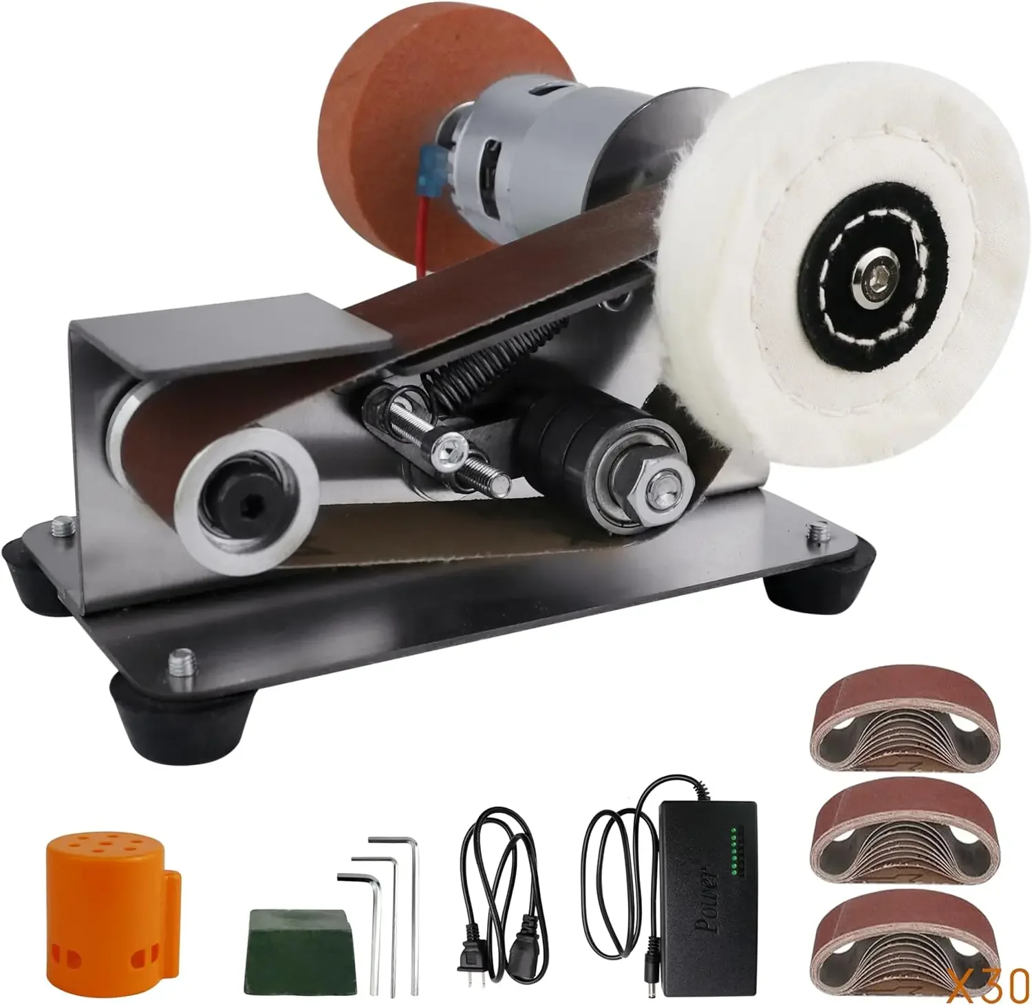 

Mini Belt Sander, Electric Spindle Sander, 15° belt sander for knife making, 7 Adjustable Speed Knife Polishing Kit