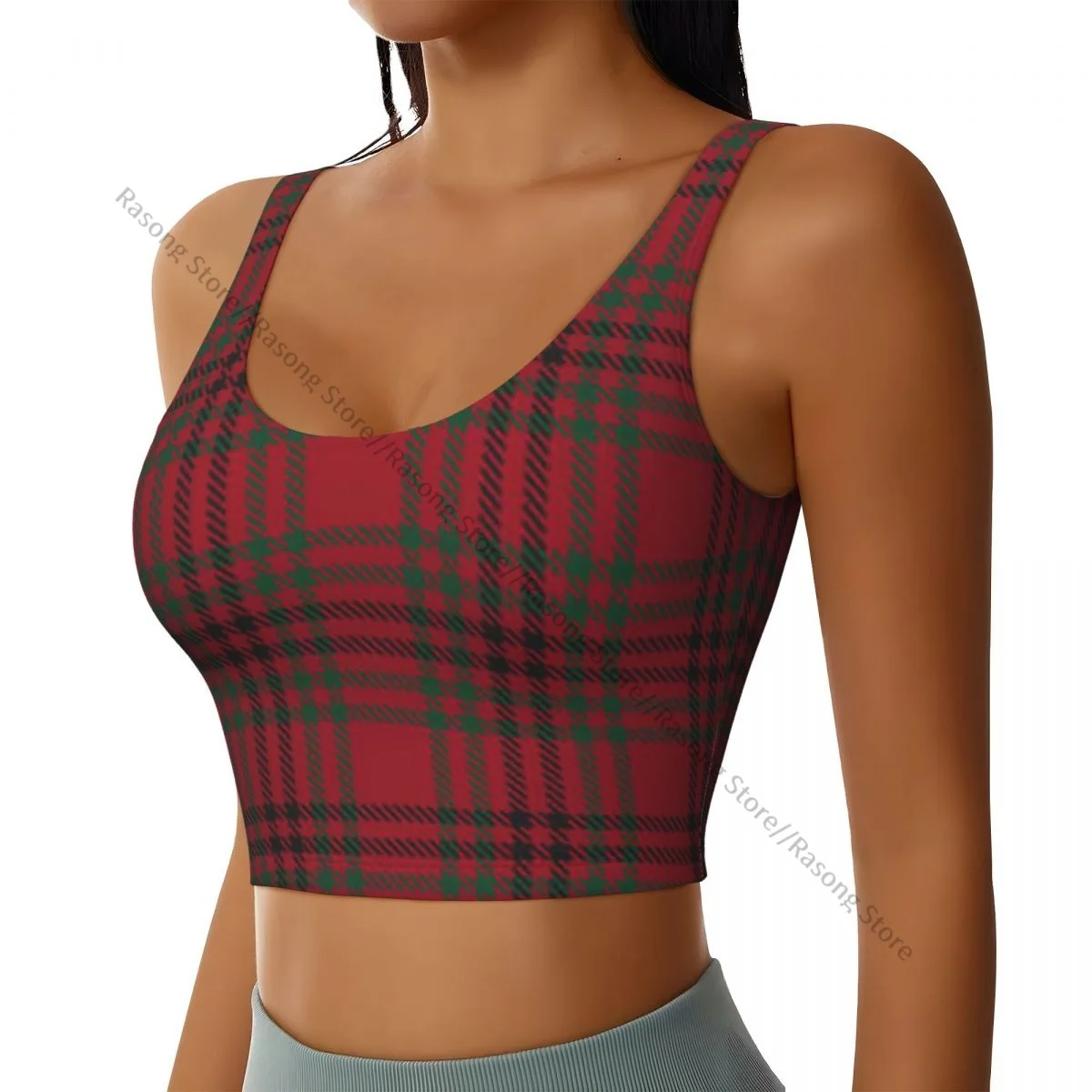 Sports Bra Women Running Yoga Clothes Vest Christmas Plaid Checkered Tartan Fashion Gathering Fitness Vest