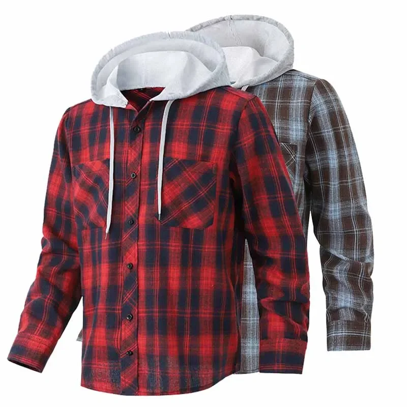 Men's Casual Long Sleeved Checkered Hoodie 2025 Fashionable Versatile Top for Autumn And Winter