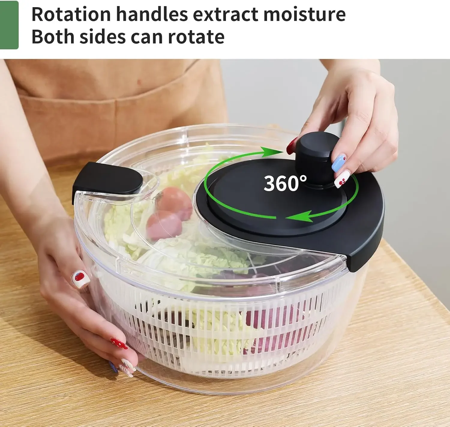 Salad Spinner Large, Fruit Washing Bowl With Strainer, Quick And Easy Use Lettuce Spinner, Fruits And Vegetables Washer, Lettuce