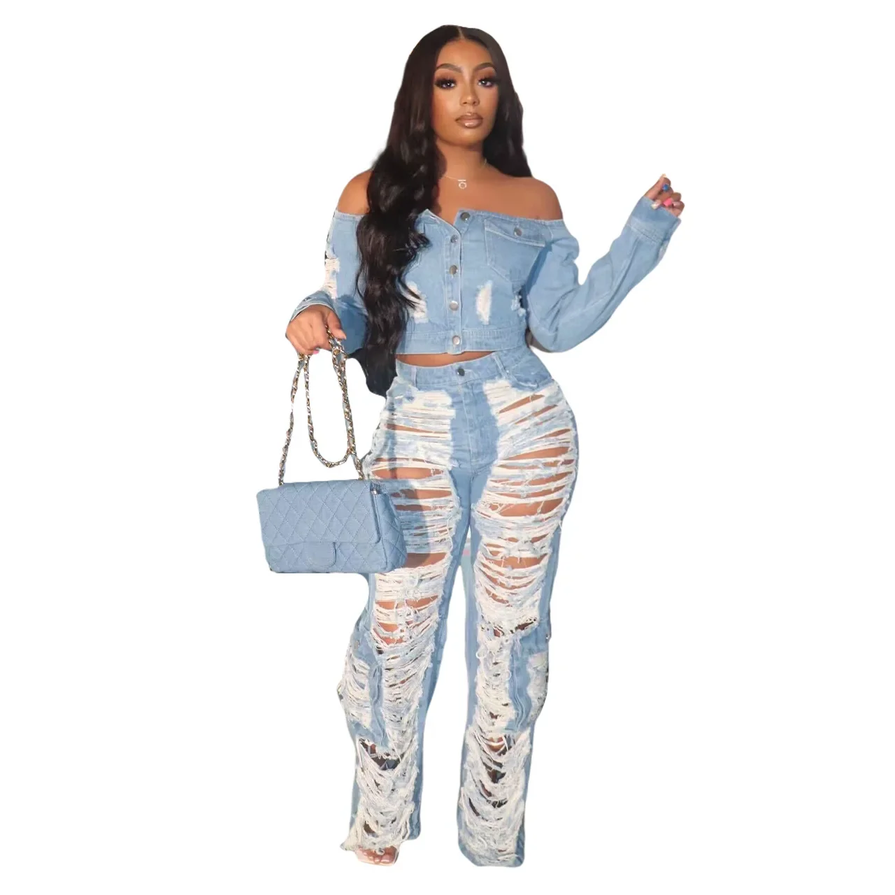 Casual Denim Women Fashion Stretch Jeans Women High Waist Streetwear Pencil Pant Trousers Ripped Jeans for Women Bottom Clothing