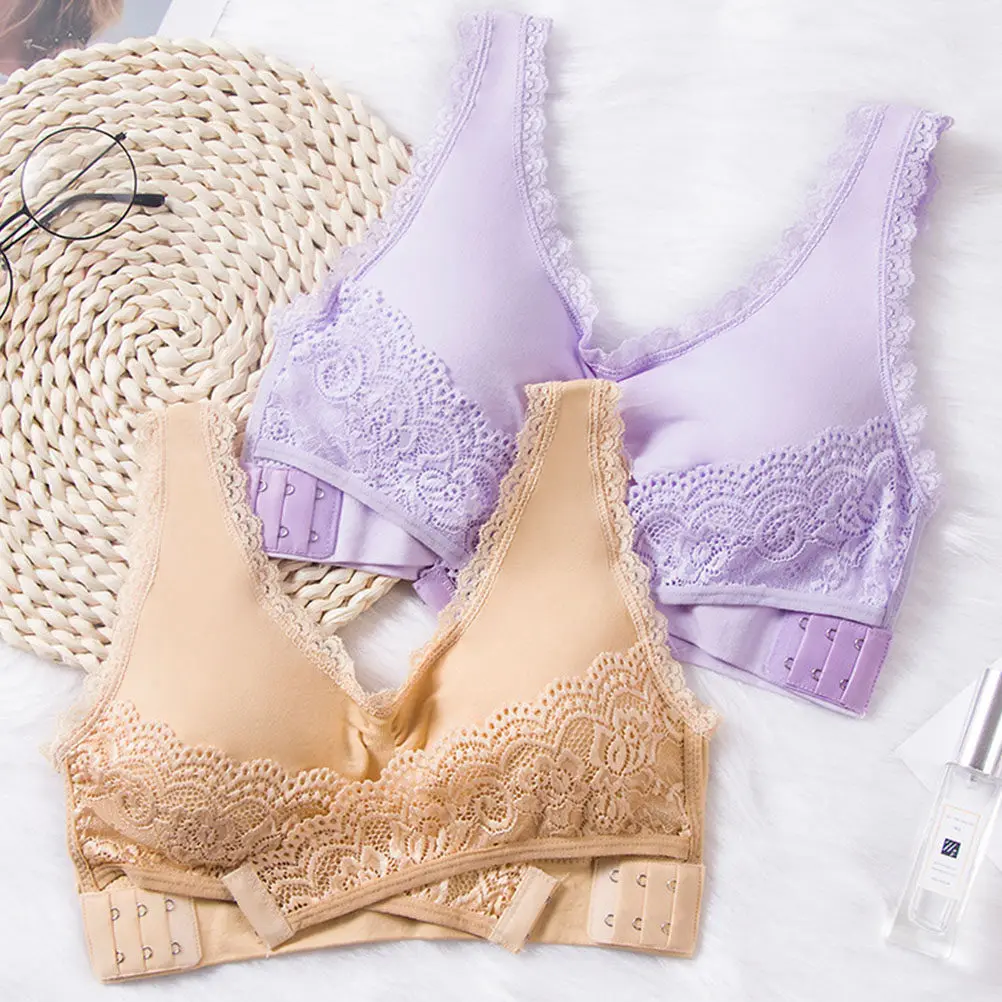 3Pcs No Steel Bra Comfortable Soft Fabric Front Buckle Perfect Shape Maintain Protect Bra Woman Purple Black Flesh