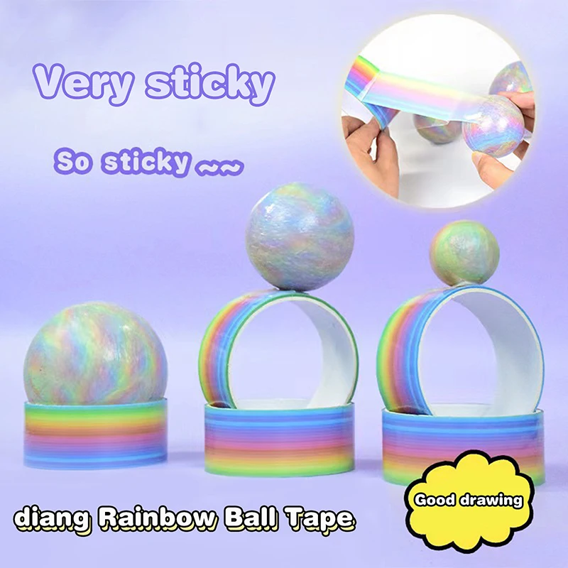 5Pcs Rainbow Tape Ball Colored Tape Decompression Adhesive Rolling Balls Toy Funny Colored Rolling Tape Toys Relaxing Toys