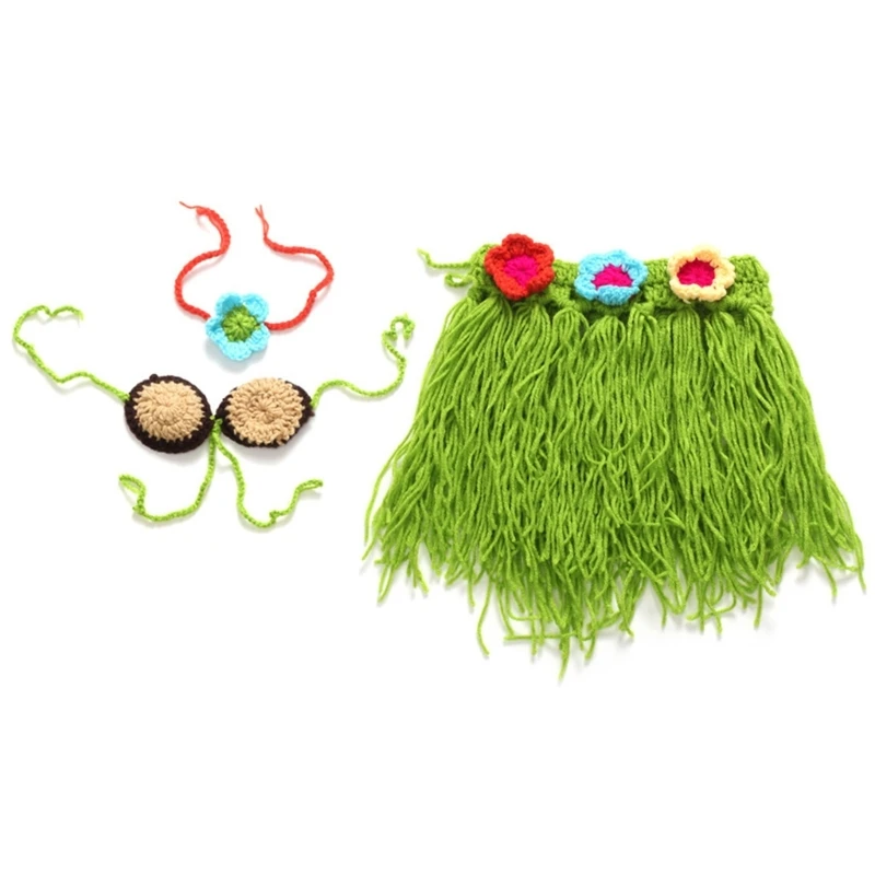 

Baby Photo Props Flower Headband Crochet Grass Skirt Beach Costume Photostudio Posing Suit Newborn Shower Gift