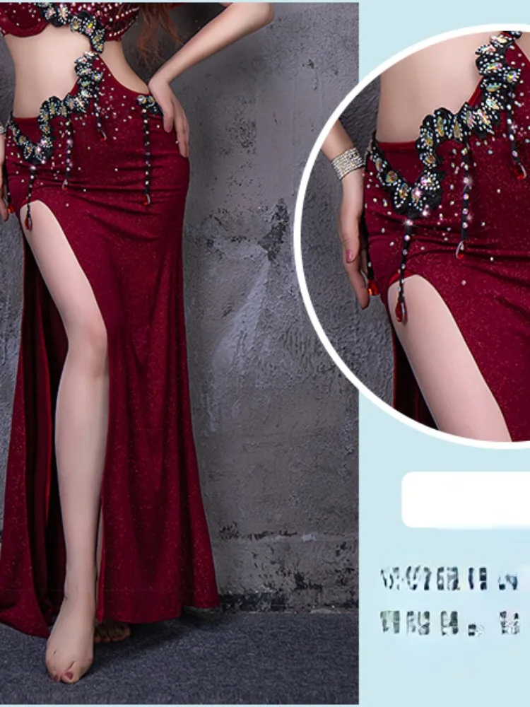 Bra and slit long skirt belly dance dress robe sexy oriental dance baladi shaab performance suit for women