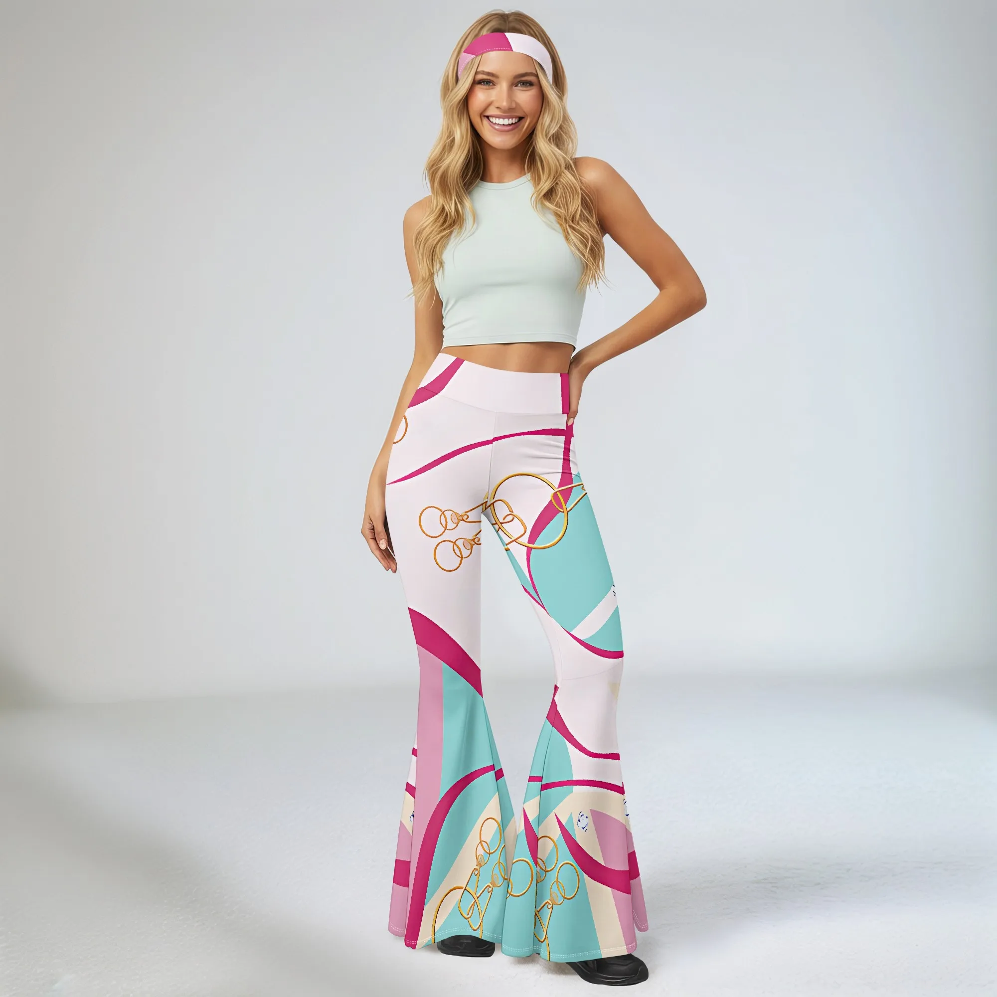 

Women's Spring And Summer Casual 3D Striped Printed Flared Pants, High Waisted Fashionable Flared Pants.