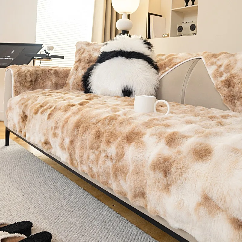 2025 nueva funda de sofá gruesa de felpa cálida en forma de L Protector de sofá de Color degradado para muebles de sala de estar