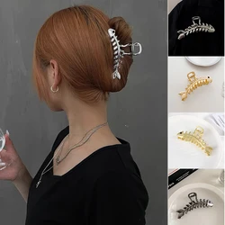 Ossos de peixe projetam garras de cabelo para mulheres, grampos de metal grandes, presilhas estilo punk, acessórios para cabelo feminino, 4 cores