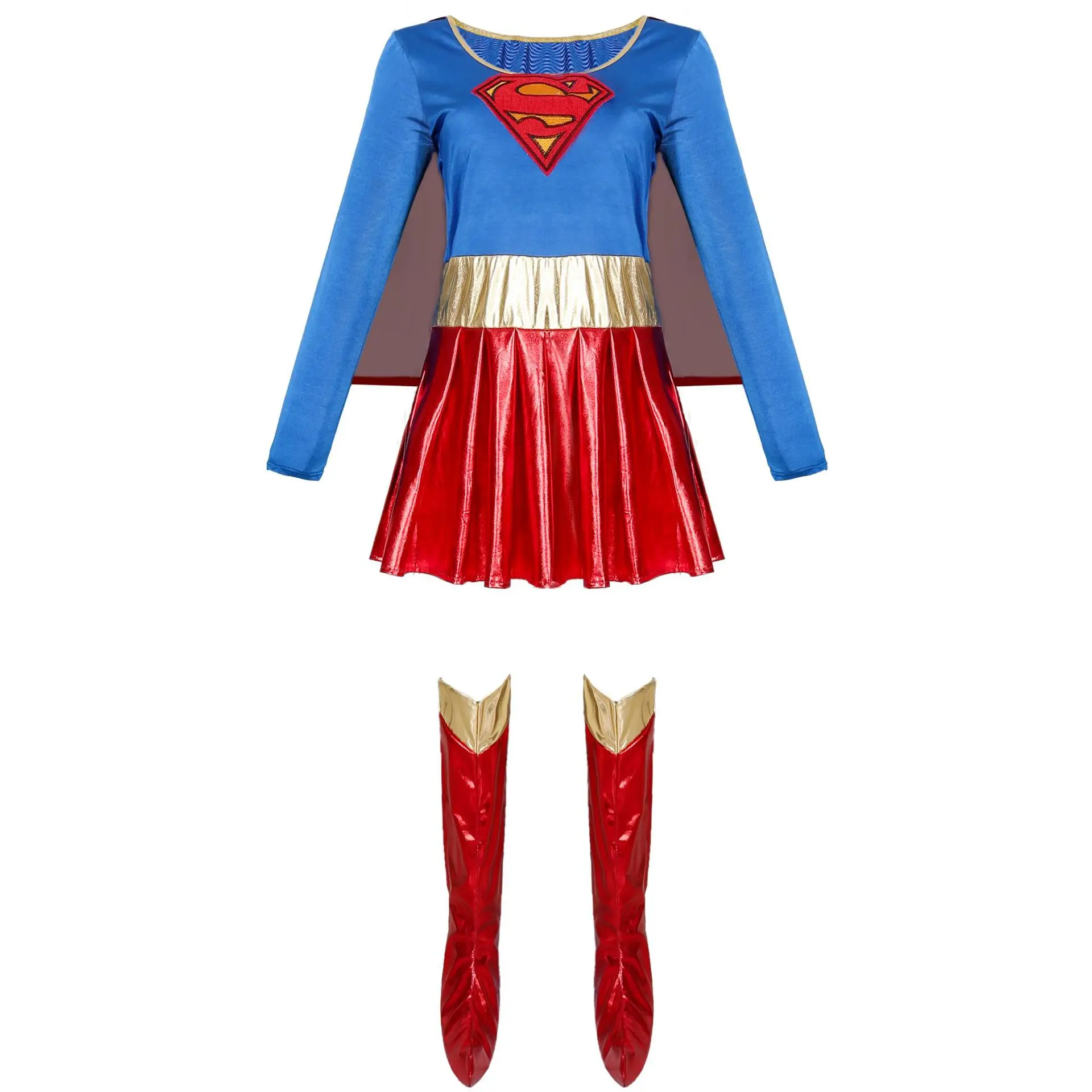 Deluxe Halloween Supergirl Costume Adult Women Superhero Superwoman Fancy Dress