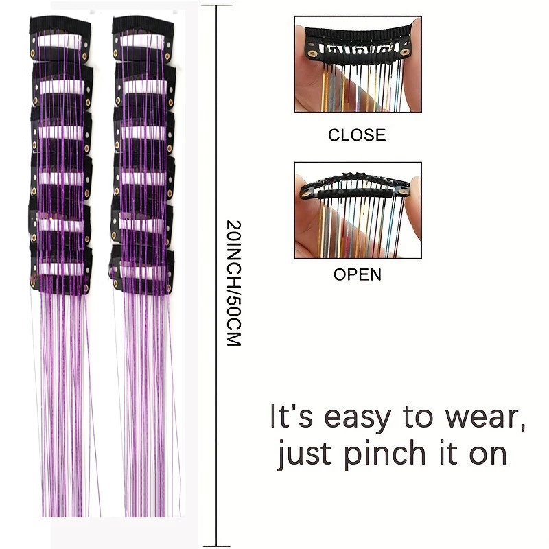 12Pcs Hair Tinsel Clip in 20Inch Glitter Synthetic Tinsel Hair Clip in Hair Tinsel Kit Heat Resistant Shiny Sparkle Fairy Hair
