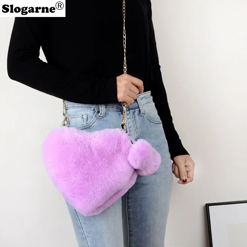 

Зимние сумки из искусственного меха, женские милые сумки на плечо в форме сердца, модные мини-меховые сумки для девочек, женские клатчи, сумки через плечо, кошельки