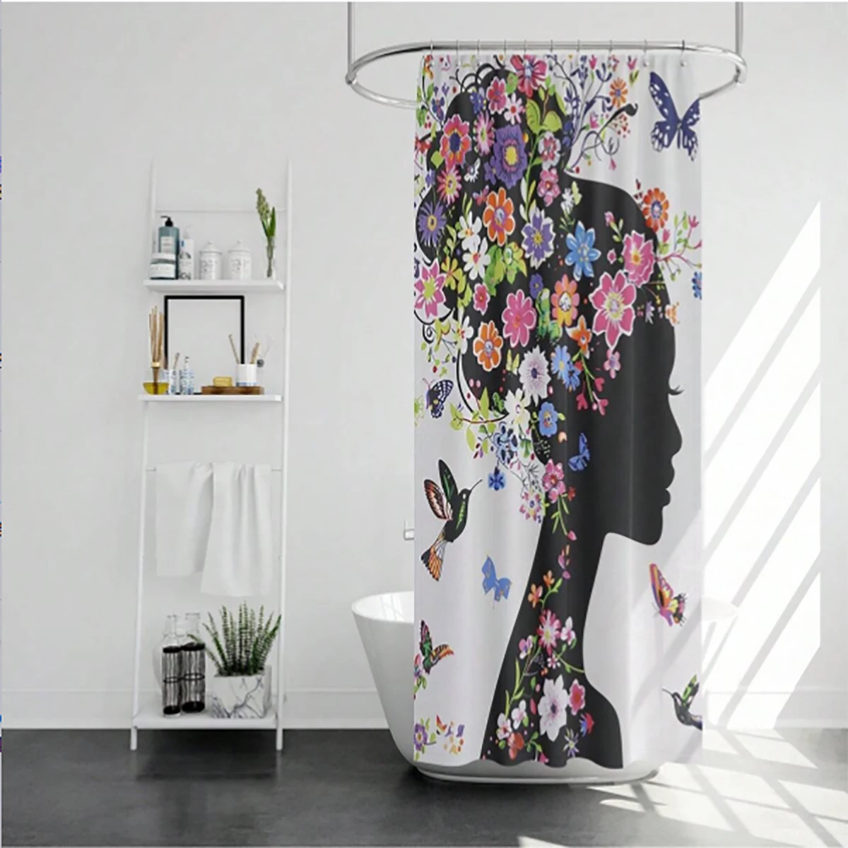 1 pc female silhouette pattern polyester material shower curtain waterproof fabric, thickened anti mold partition curtain fo