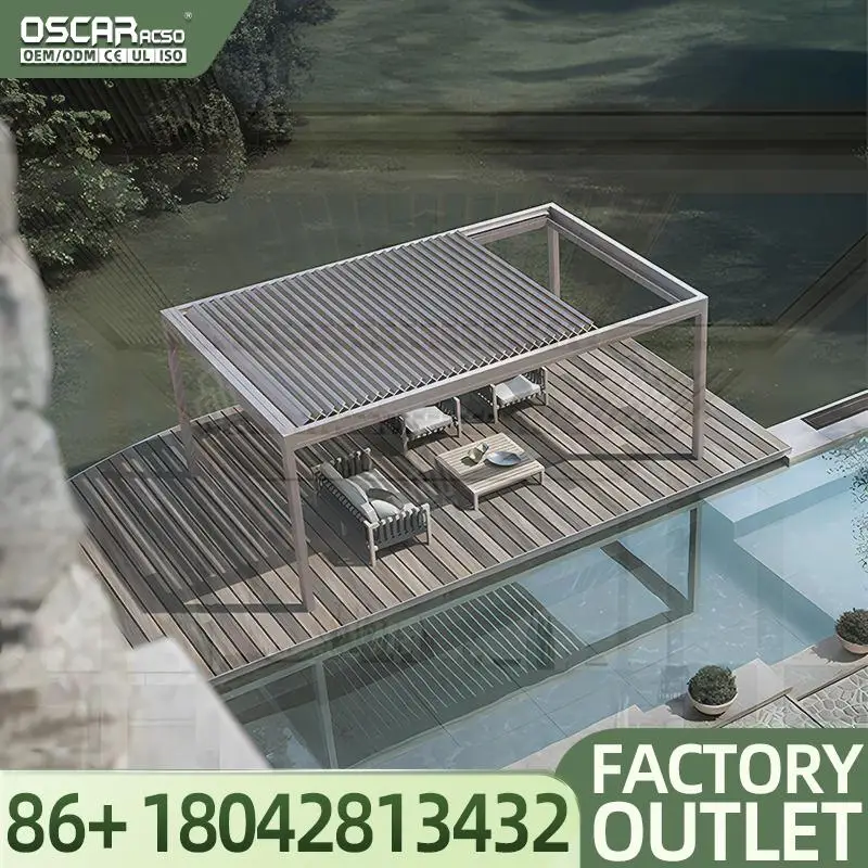 Bioclimatic Aluminum Opening Louvre Outdoor Gazebo with Internal Fixed Shutter for Patio Garden Balcony  Pergola