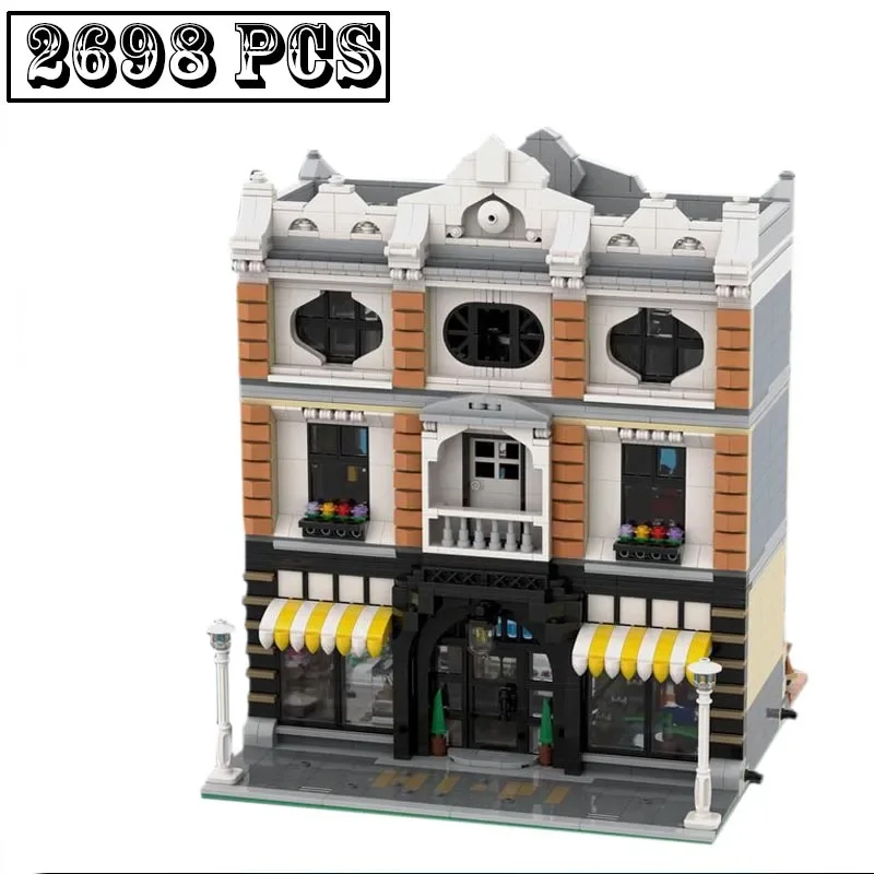 

New MOC-150378 Hi-Fi Store & Cafe City Street View Modular Building Blocks Bricks Educational Toys for Boys Girls Birthday Gifts