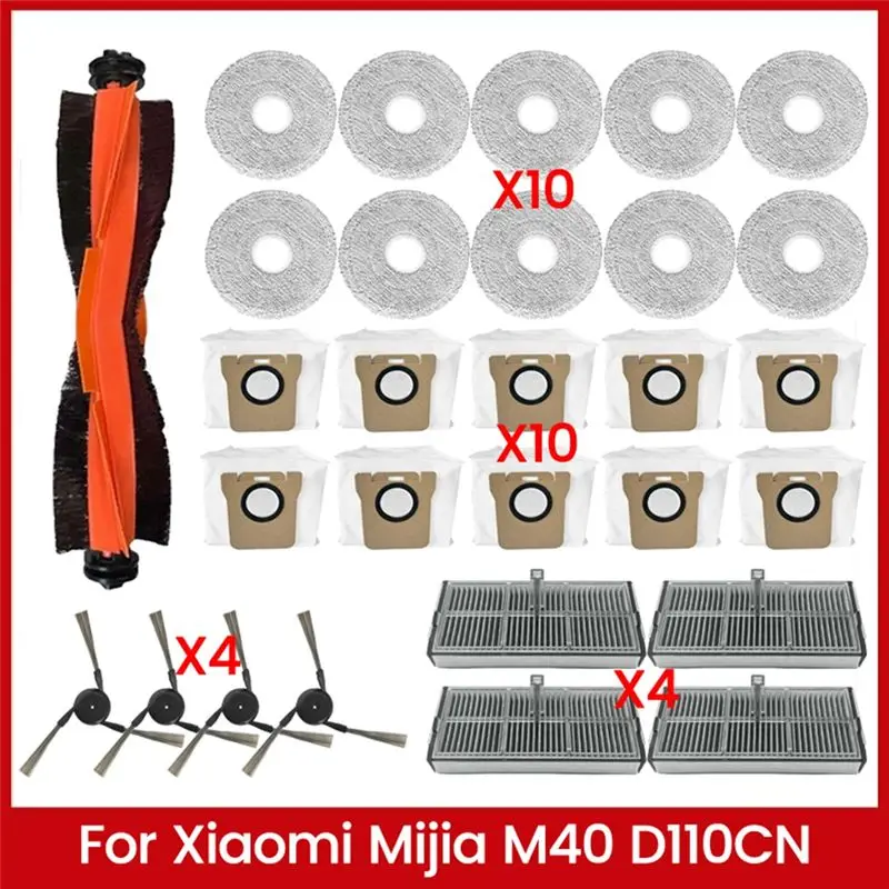 

【A16Z】Набор из 29 аксессуаров для робота-пылесоса Xiaomi Mijia Omni M40 D110CN: щетки, фильтры, салфетки для мытья полов, мешки для сбора пыли