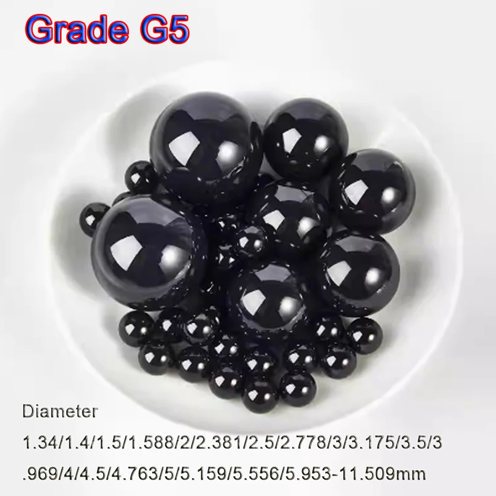 Grade G5 Si3N4 Black Precision Silicon Nitride Ceramic Balls Diam 1.34/1.4/1.5/1.588/2/2.381/2.5/2.778/3/3.175/3.5 to -11.509mm