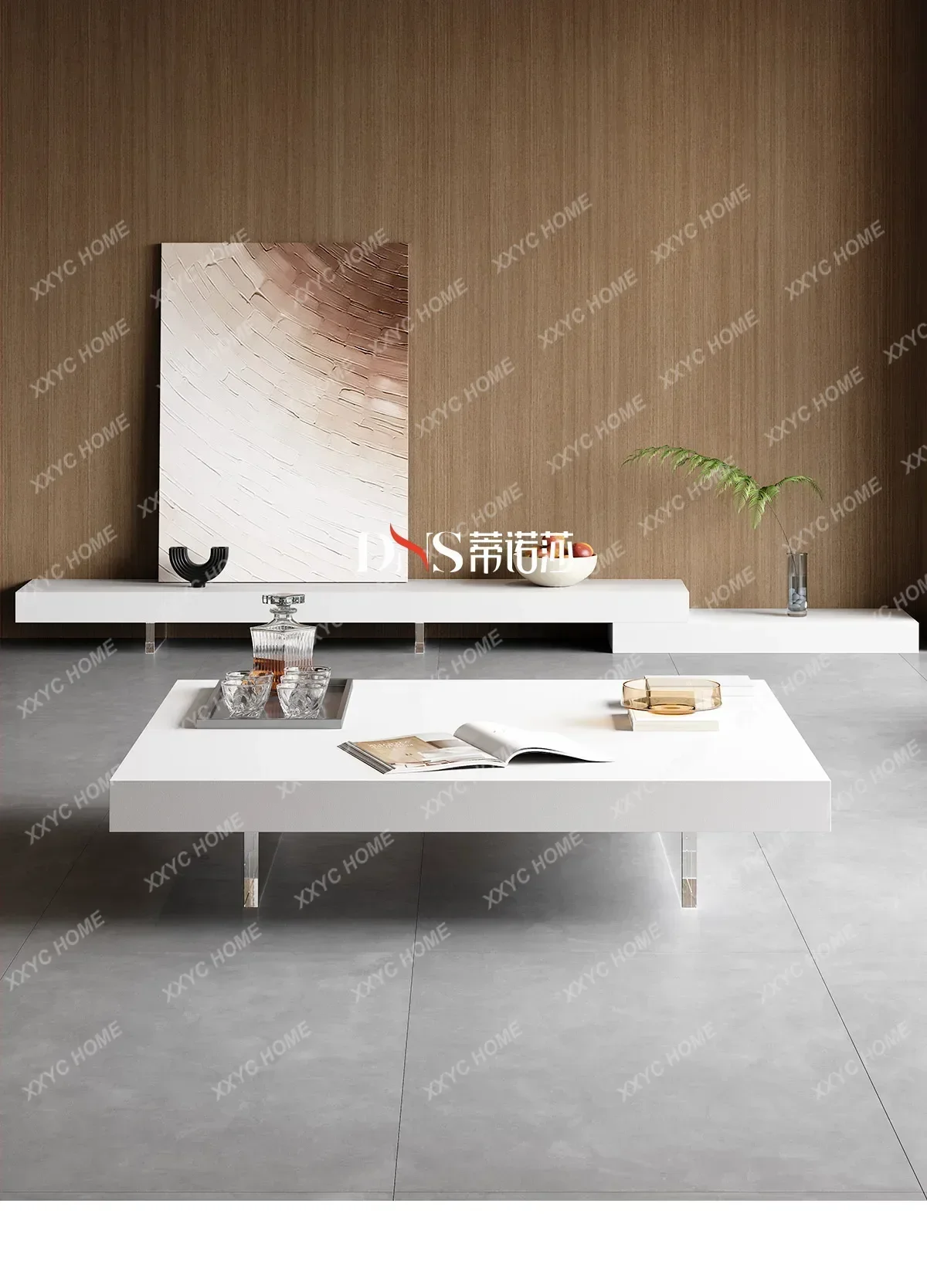 YYVv XX ​​  Floating Coffee Table Acrylic Stone Board Wheeled  Minimalist Design Modern Living Room Café Furniture FYC