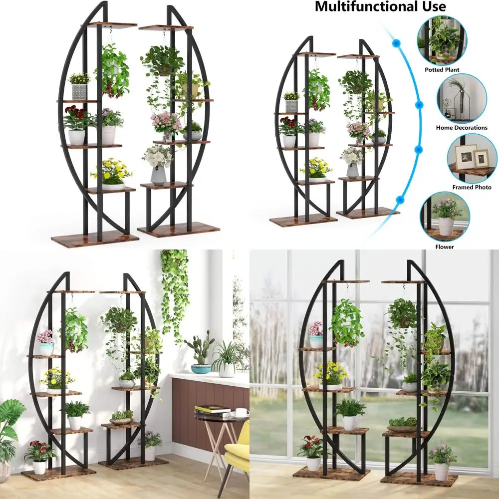 

2-Piece 5-Tier Curved Plant Stands for Indoor Garden, Multi-Purpose Display Shelves for Bonsai and Flowers