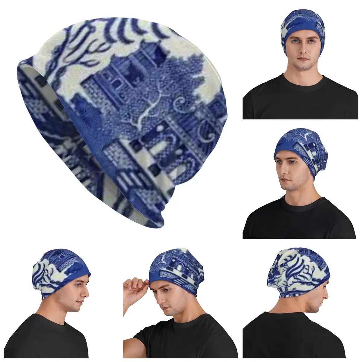 

Blue Willow Pattern Coasters Warm Knitted Cap Hip Hop Bonnet Hat Autumn Winter Outdoor Beanies Hats for Men Women Adult