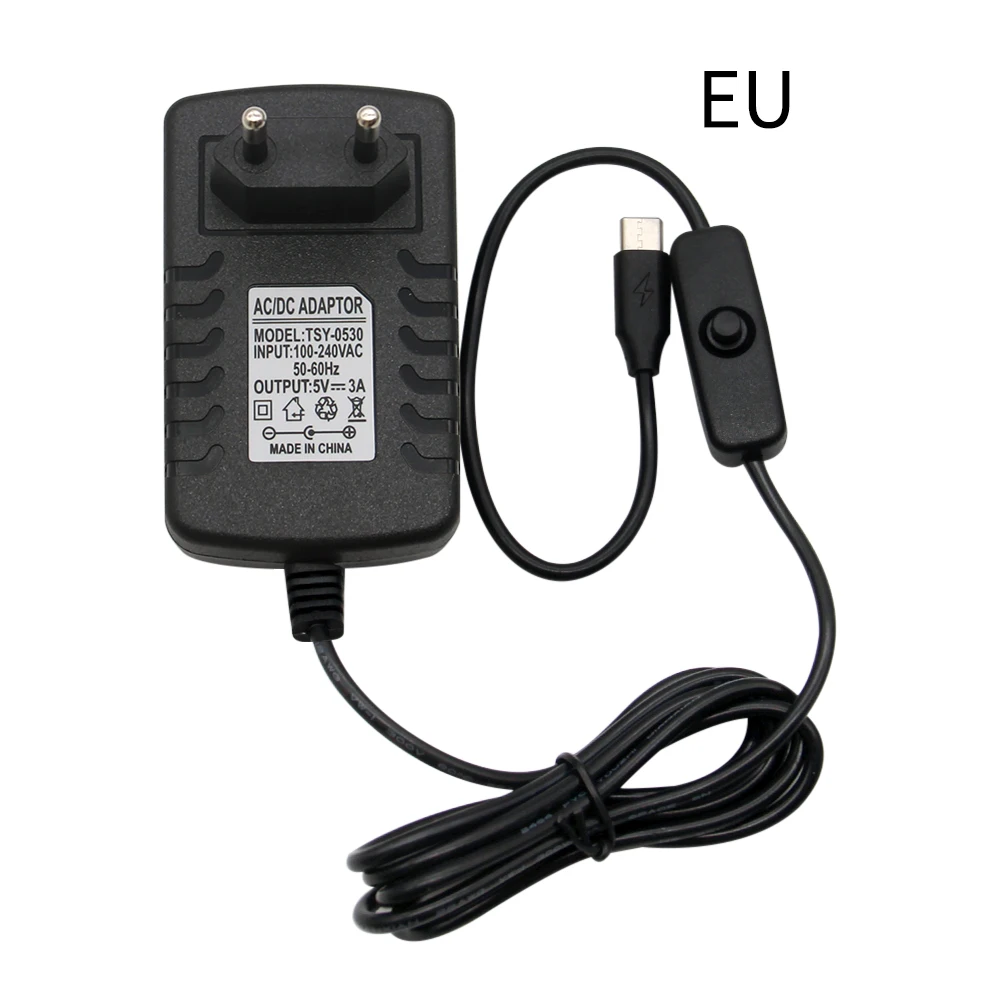 For Raspberry Pi 4 Power Adapter 5V 3A Type-C With ON/OFF Switch Button EU US AU UK Plug Charger for Raspberry Pi 4 Model B