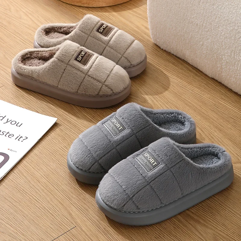 New Fashion Winter Slippers Women Men Thick Sole Indoor Home Warm Couples Shoes Non Slip Flat Platform Cotton House Shoes