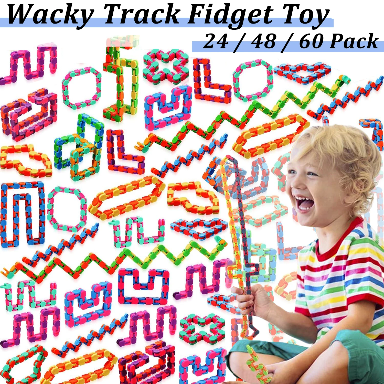 24-60Pack 24 Links of Wacky Track Fidget Toy Fidget Wacky Tracks Colorful Snake Snap Toys Wacky Track Gifts for Kids Adult Autis