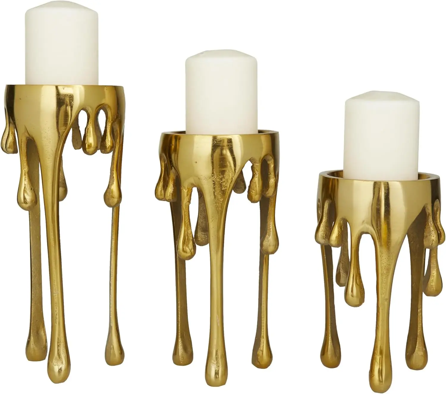 

Cosmoliving By Cosmopolitan Aluminum Metal Abstract Decorative Candle Holder Melting Drip Candle Stand, Set Of 3 Candlestick