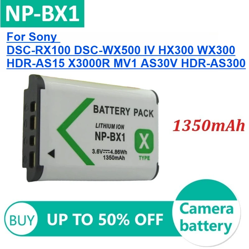 

1350mAh NP-BX1 Rechargeable Camera Batteries for Sony DSC-RX100 DSC-WX500 IV HX300 WX300 HDR-AS15 X3000R MV1 AS30V HDR-AS300