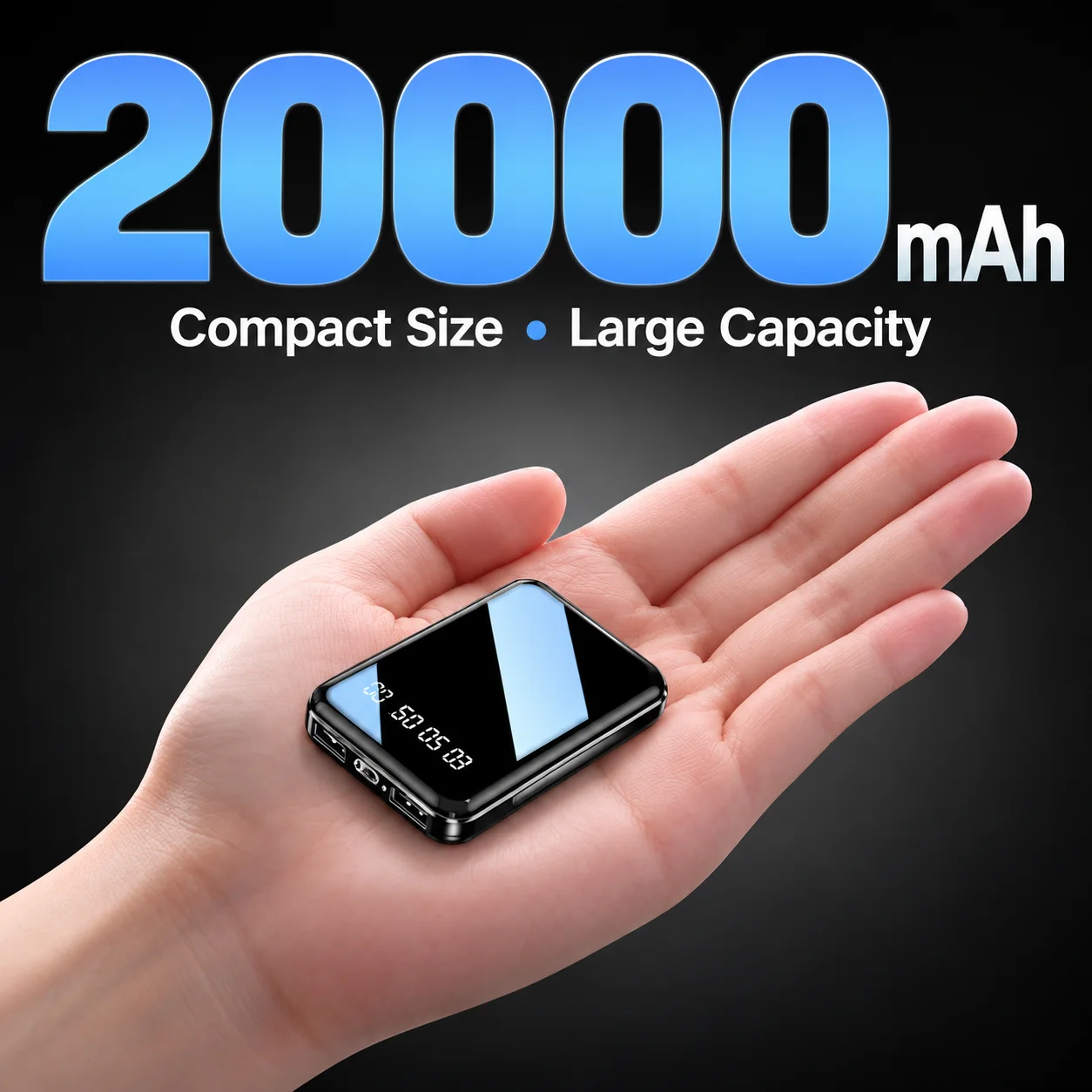 New 20000mAh Mini Power Bank Mirror Screen LED Digital Display Portable Charger External Battery For IPhone Xiaomi Samsung