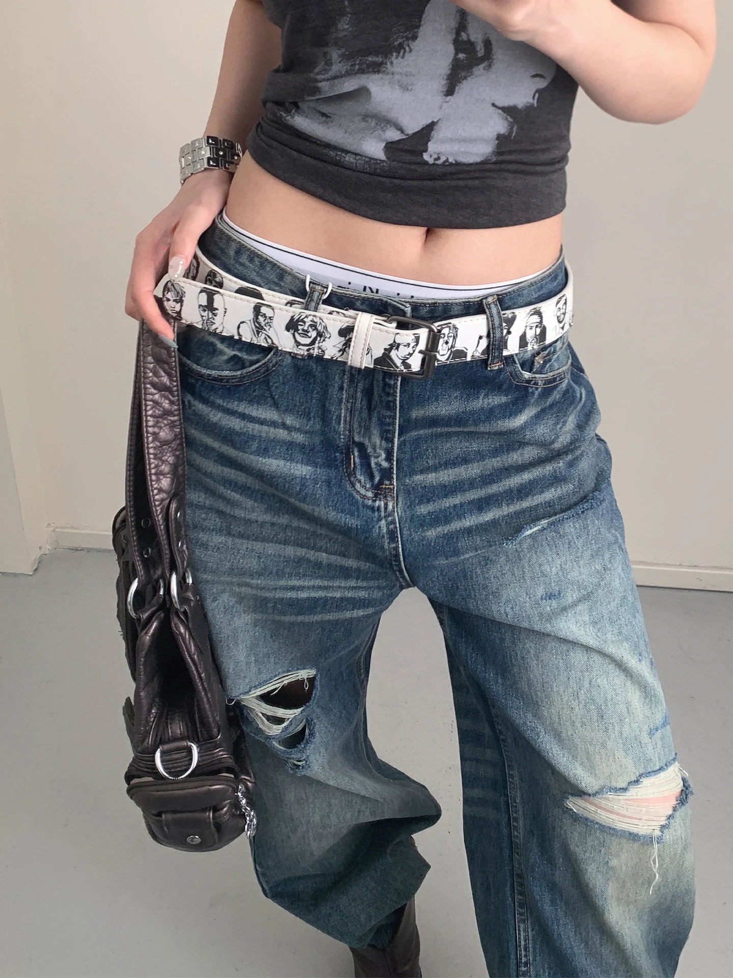 Vintage Ethnic Style Heavy-Duty Studded Printed Belt Women's High-End Niche Decorative Belt With Jeans Belt