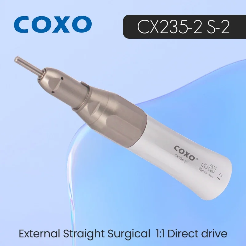 COXO CX235-2 S-2 1:1 Direct Drive Electric Micromotor Compatible Contra-Angle - Low-Speed Inner Channel Transmission Handpiece