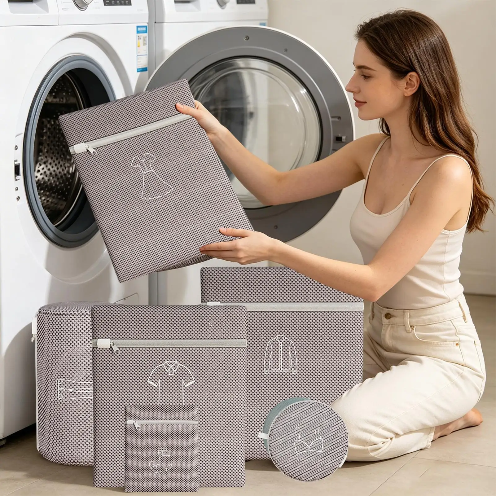 Mesh Laundry Bags 6 Pieces Anti-Knot Bra Protective Sack With Zipper Machine Washable Anti-Deformation Laundry Mesh Wash Bags