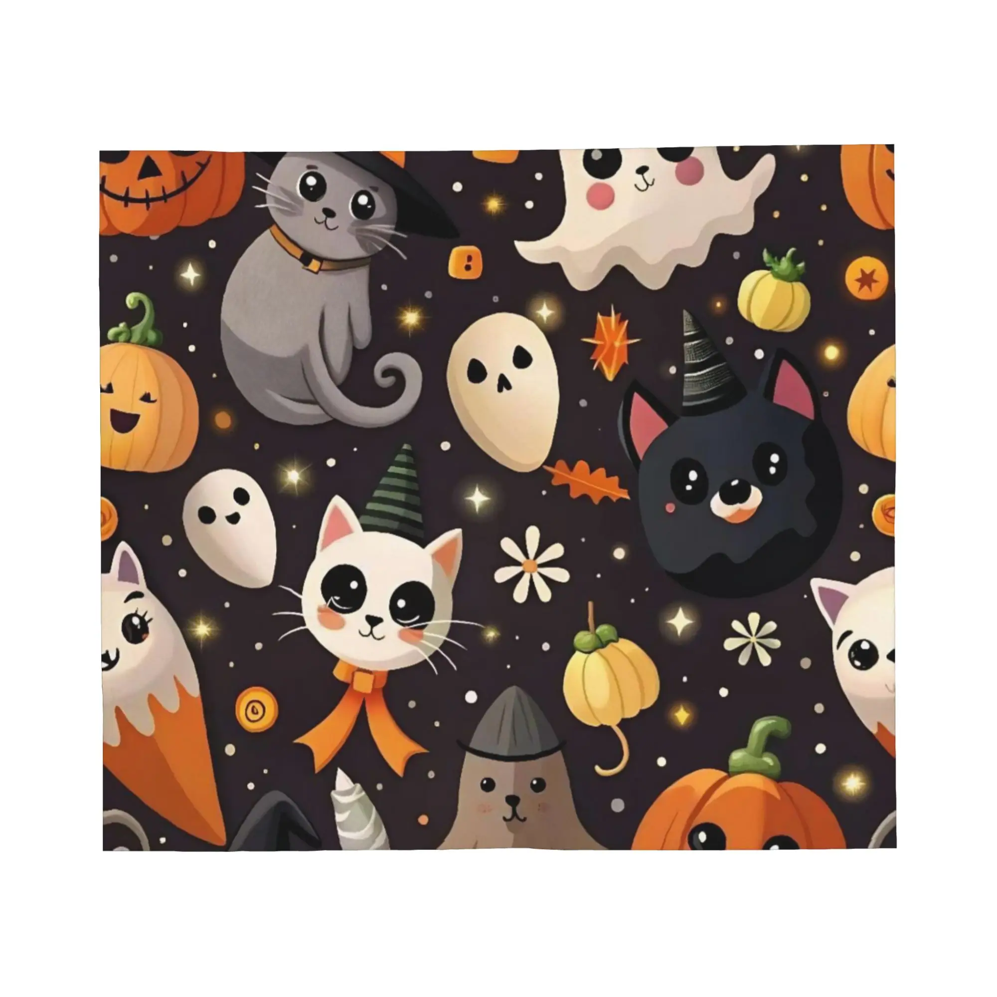 Halloween Blankets Velvet All Season Cats Ghosts Witch Multi-function Lightweight Throw Blankets for Bedding Office Quilt