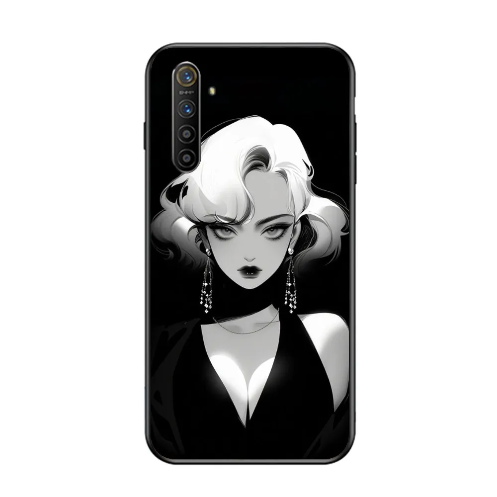 Schwarz weiß mädchen handy fall für oppo finden x5 x3 x2 a93 reno 8 7 pro a74 a72 a53 schwarz soft phone cover funda