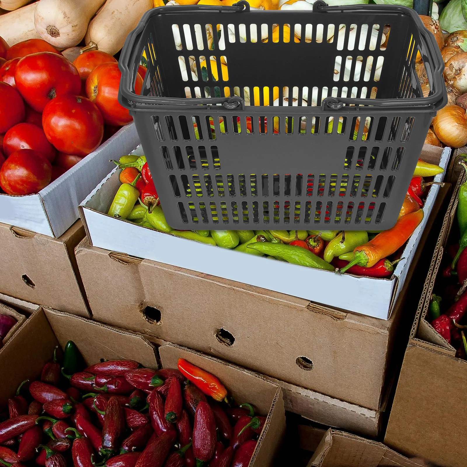 

Plastic Storage Basket Grey Double Handles Portable Kitchen Seasoning Spice Jar Organizer Bathroom Toiletries Organizer Shopping