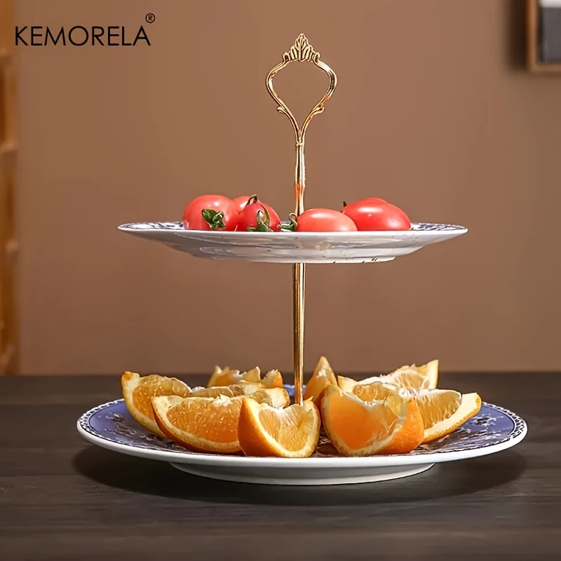 2 Tier Ceramic Dessert Display Stand-Party Cake Service Tray for European-Style Dining Room Buffet and Party Decorations