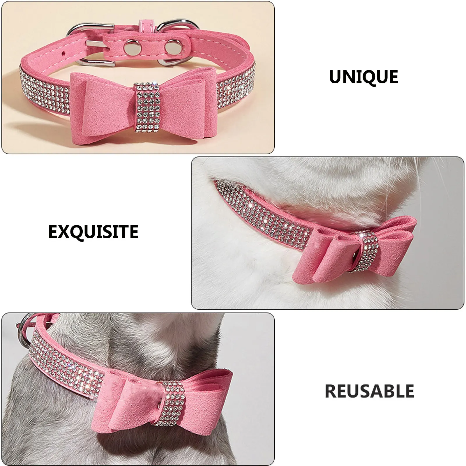 

1 Set Stylish Adjustable Dog Collar with Water Diamond Rhinestone Comfortable Microfiber Collar