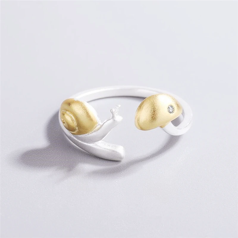 Sole Memory Golden Snail Mushroom Cute Mini Fresh 925 Sterling Silver Female Resizable Opening Rings RI971