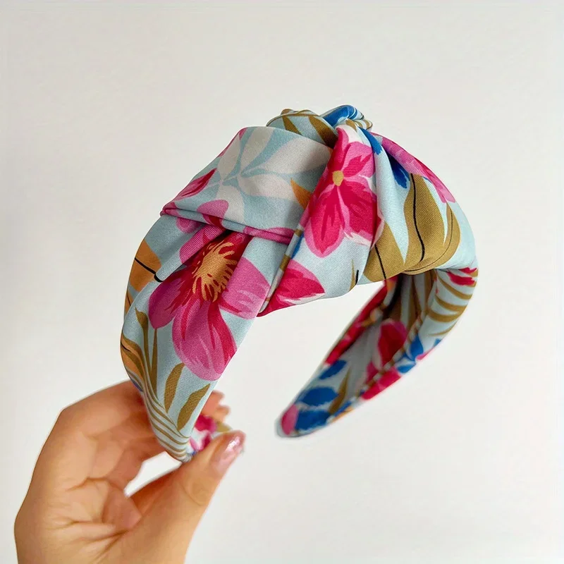 

Soft Stretchable Wide Headband Floral Print Non-Slip Hair Band for Women Makeup Skincare Boho Headwrap for Sports Home